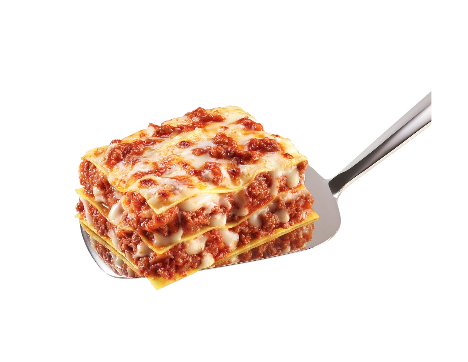 Layered lasagna with ricotta, meat sauce and bubbling mozzarella