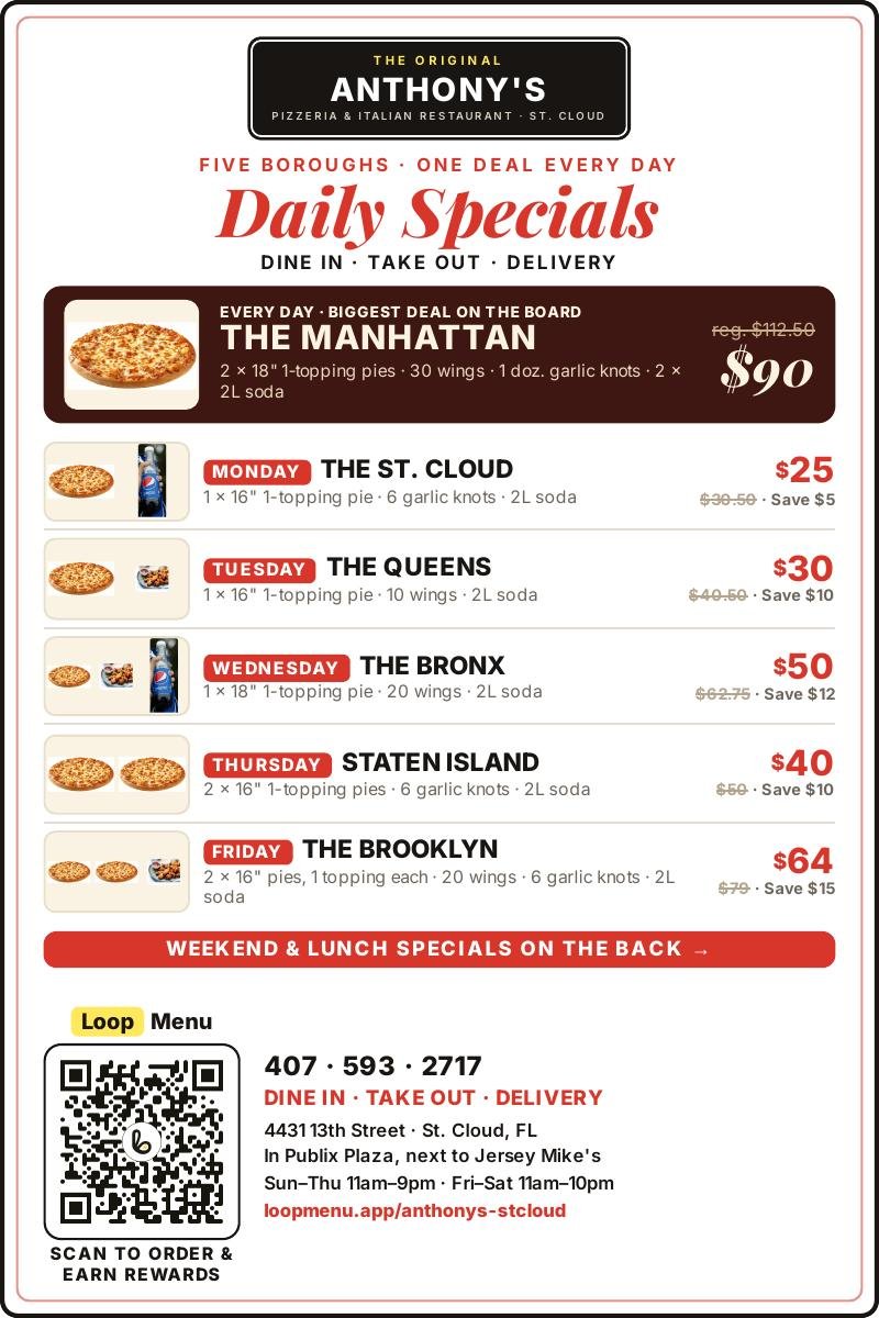 Anthony's Daily Specials — front side